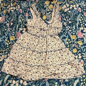 Floral Dress - Cream and Blue